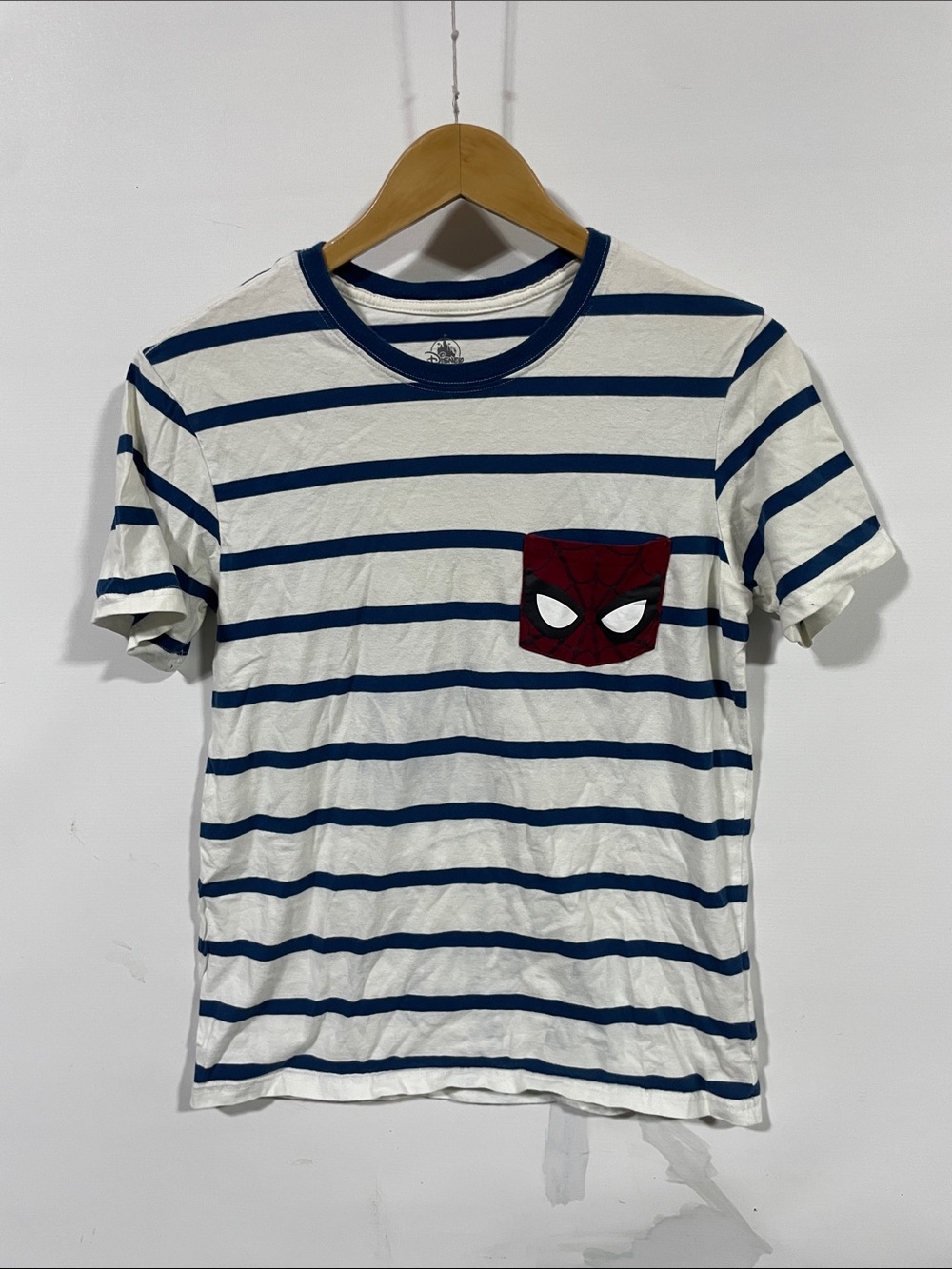 Kids Striped Pocket T-Shirt with Spider Mask Detail - White & Navy
